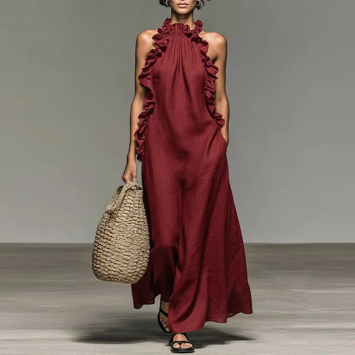Bohémien Maxi Dress with Halter Neck and Ruffles - Elena Harper