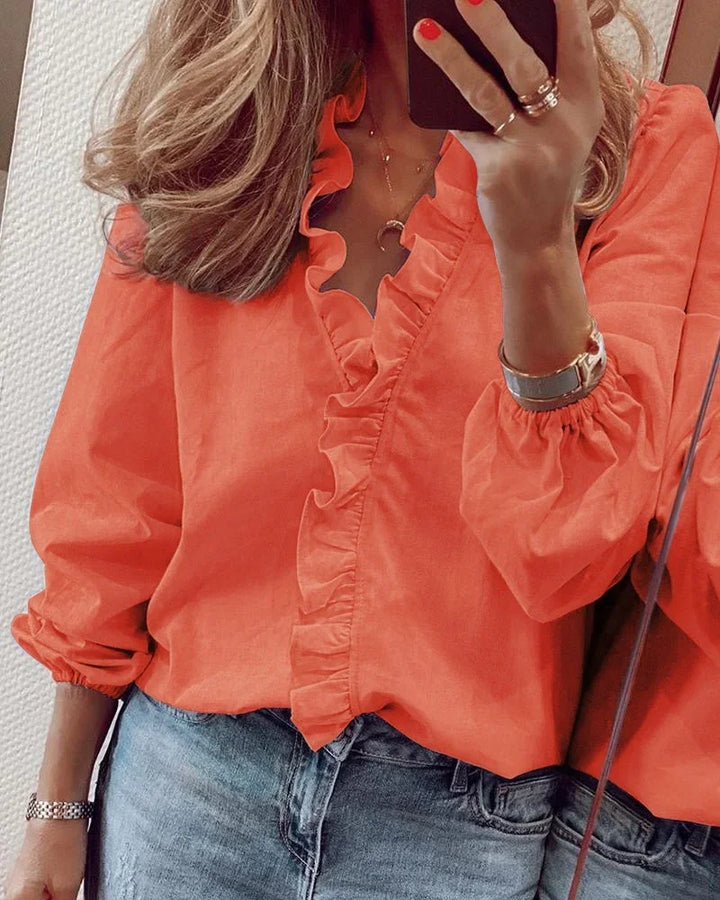 Katharina | Women's Elegant Wrap Blouse with Ruffle Trim