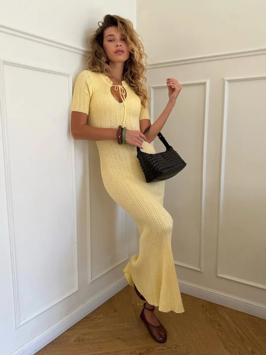 Kalliope Elegant Knit Dress, view 5 - Elena Harper