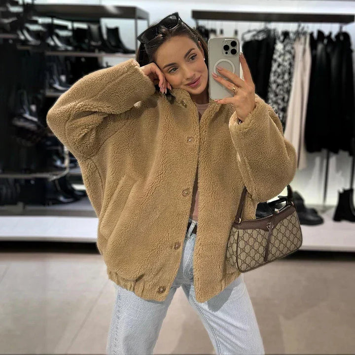 Adelaide Teddy Faux Fur Coat with Drop Shoulder Drape for Women - Elena Harper