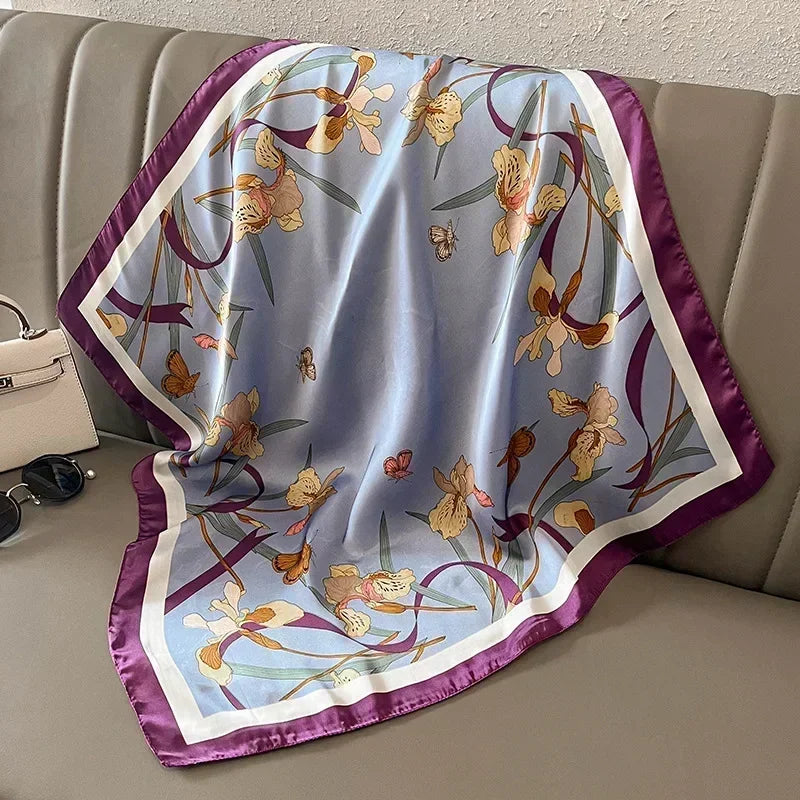 Printed Satin Square Scarf for Women - Hair and Bag Accessory