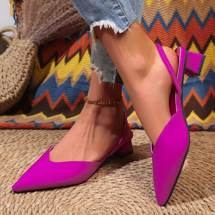 Women's Slingback Heels with Low Block Heel - Comfortable and Elegant