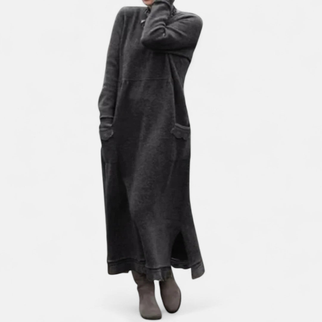 Mara Knitted Maxi Dress Cozy Long Sleeve Oversized Winter Dress - Elena Harper