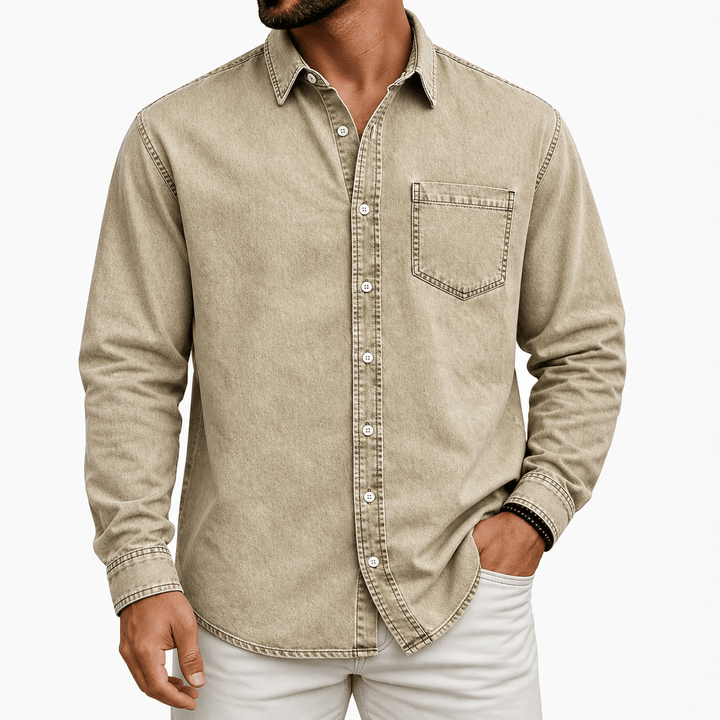 ELENA HARPER™  |  PRE-WASHED COTTON HENLEY SHIRT FOR MEN