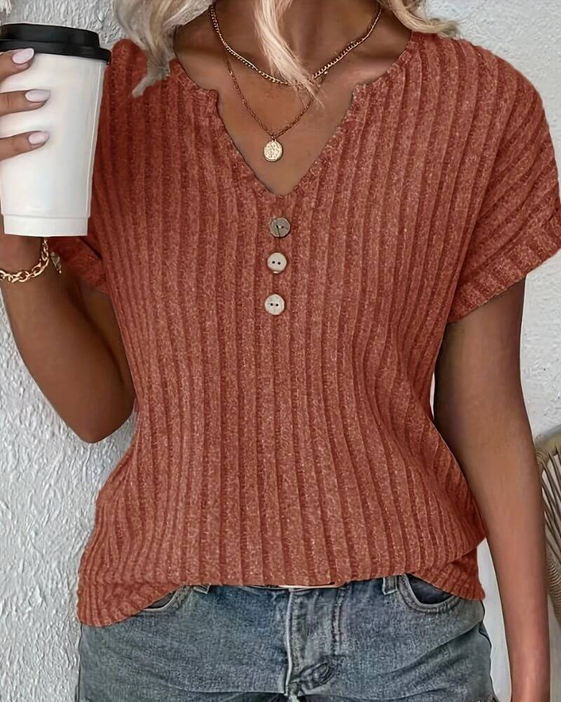 Rosina Knitted Blouse with V-neck - Elena Harper