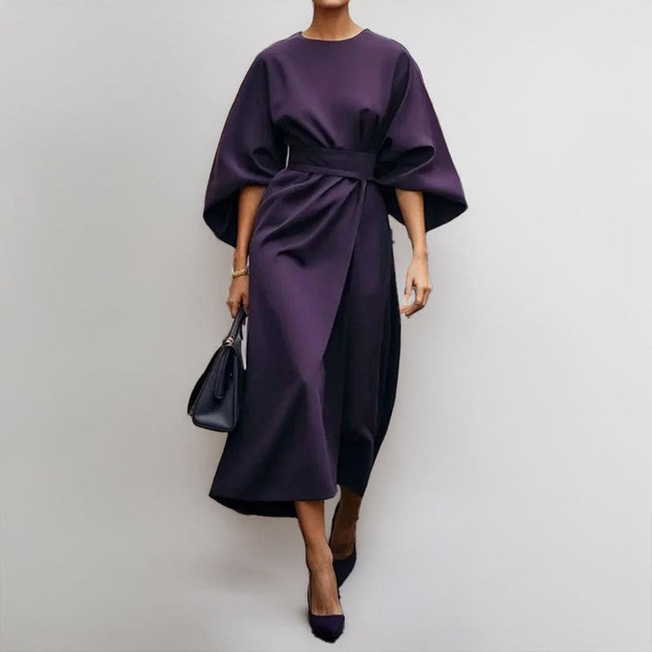Elegant Long Dress with Batwing Sleeves - Elena Harper