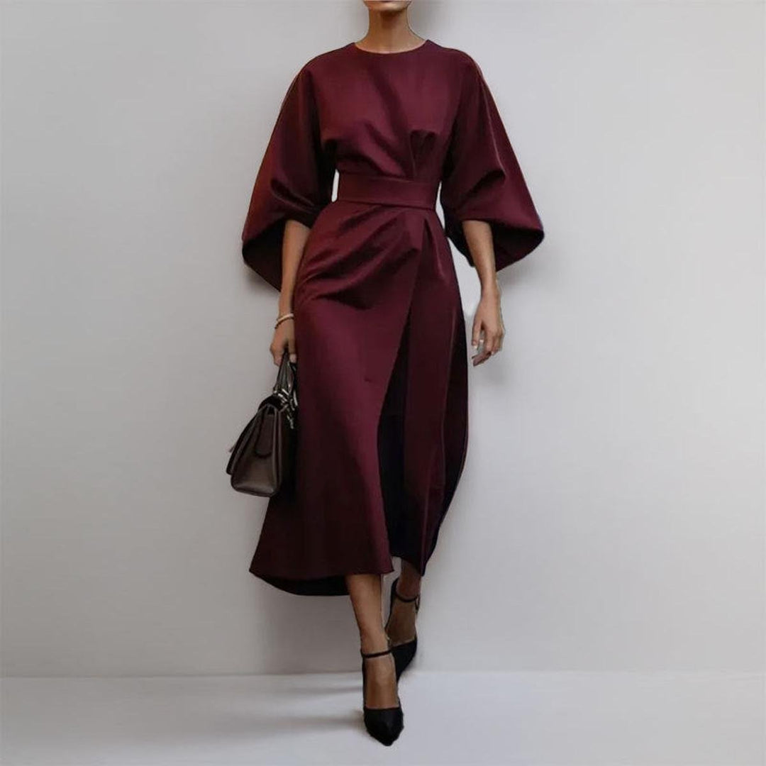Elegant Long Dress with Batwing Sleeves - Elena Harper