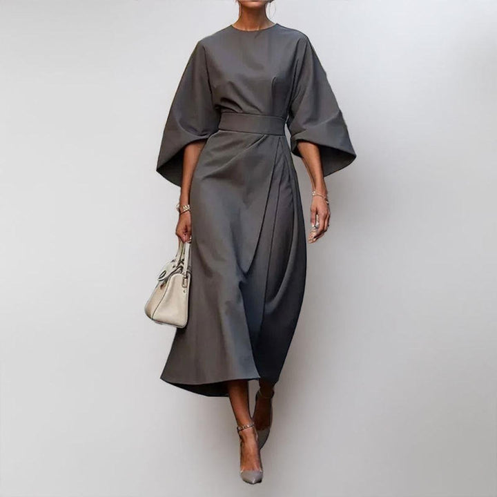 Elegant Long Dress with Batwing Sleeves - Elena Harper