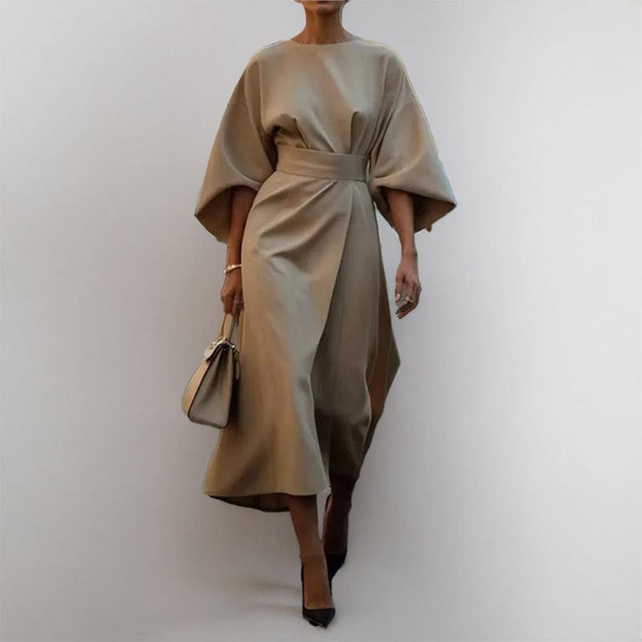 Elegant Long Dress with Batwing Sleeves - Elena Harper