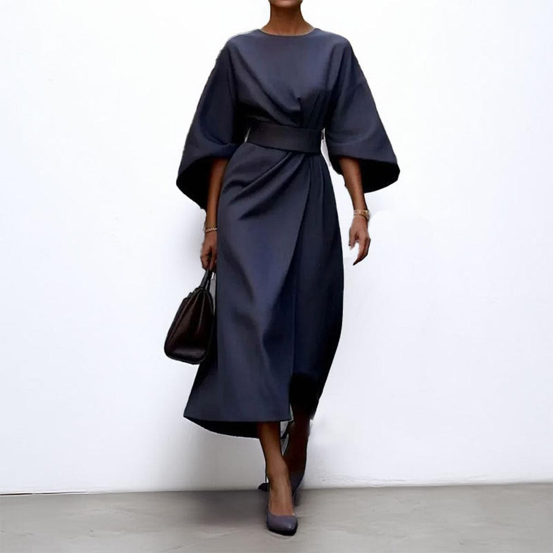Elegant Long Dress with Batwing Sleeves - Elena Harper