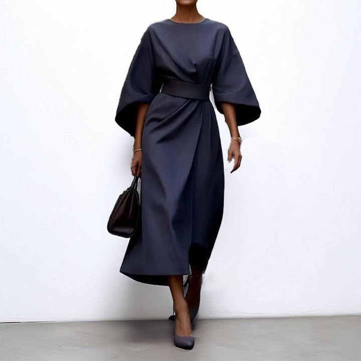 Elegant Long Dress with Batwing Sleeves - Elena Harper