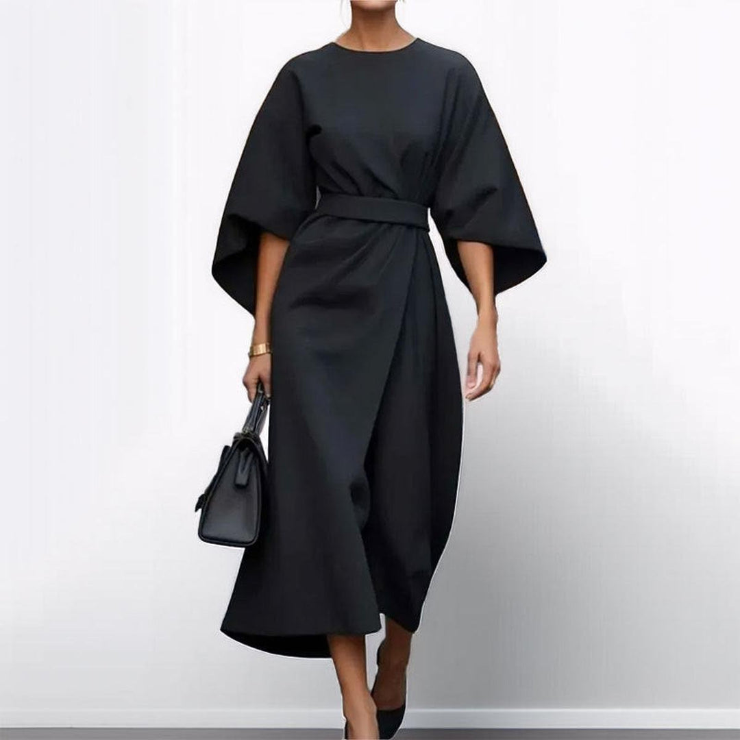 Elegant Long Dress with Batwing Sleeves - Elena Harper