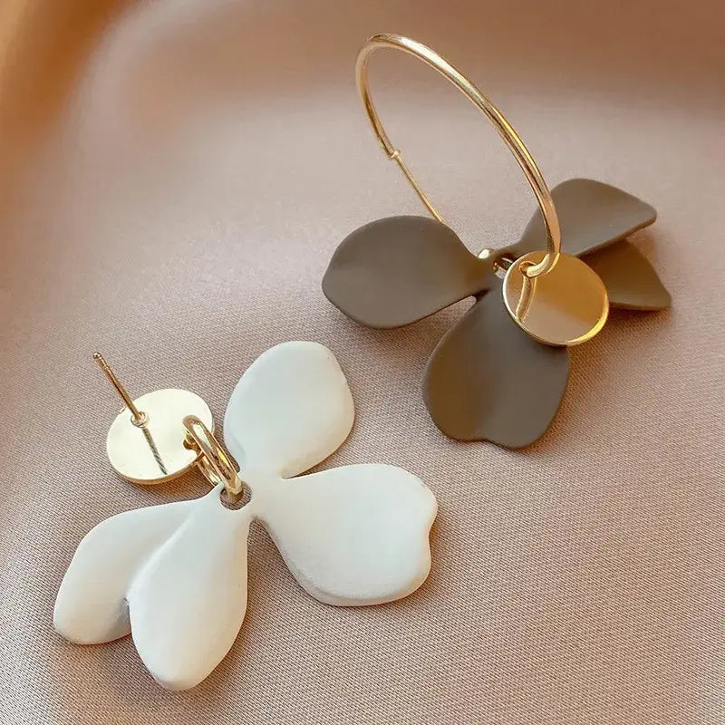 Asymmetrical Earrings Beige-White Petals!, view 3 - Elena Harper