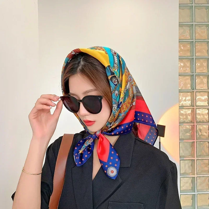 Printed Satin Square Scarf for Women - Hair and Bag Accessory