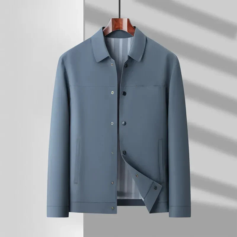 Men's Jacket with Snap Buttons in Technical Fabric and Side Pockets