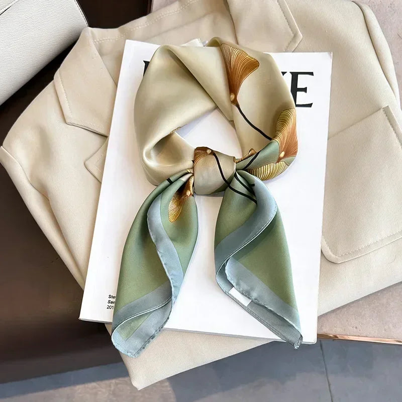 Printed Satin Square Scarf for Women - Hair and Bag Accessory