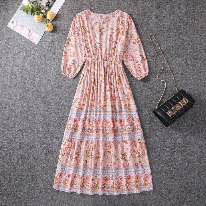 Darcie Flowing Petal Midi Dress With Elegant Tummy Coverage - Elena Harper