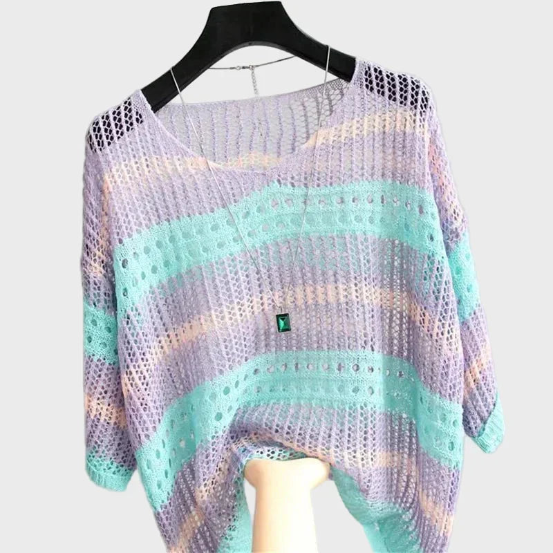 Lightweight Knit Top with Openings, view 3 - Elena Harper