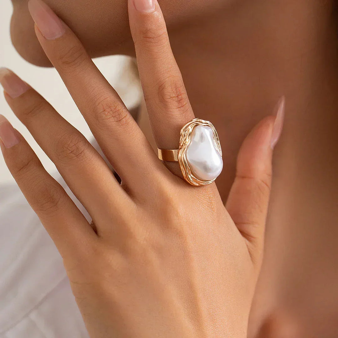 Chunky Baroque Pearl Cocktail Rings - Elena Harper