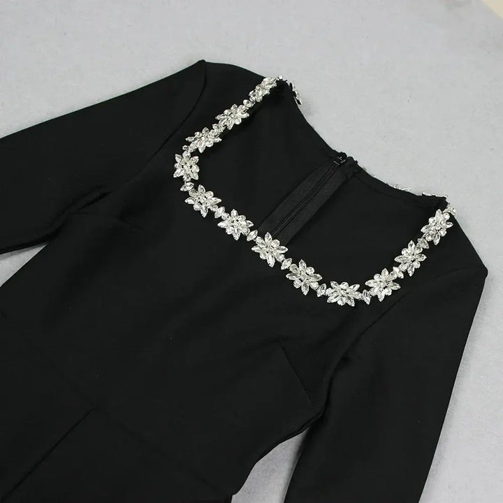 Elegant Black Jumpsuit with Embellished Square Neckline