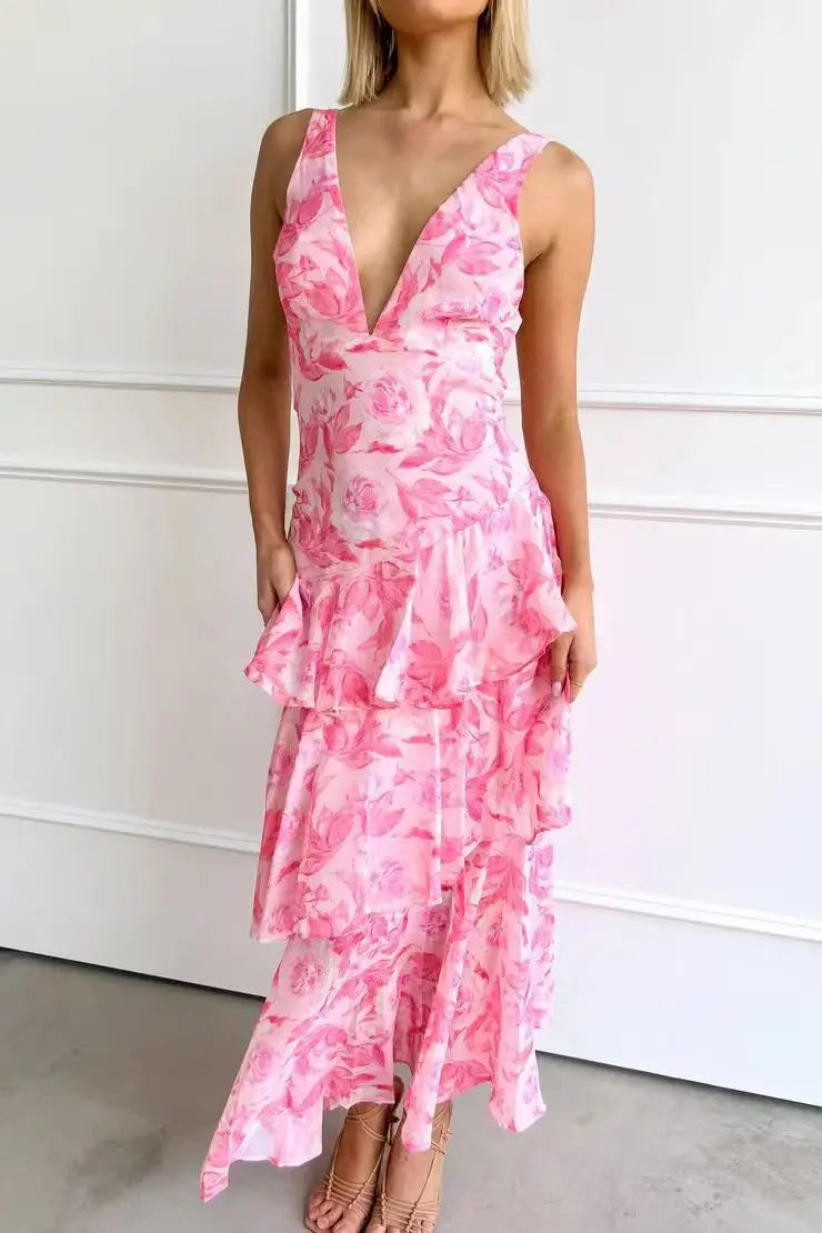 Lisa Coral Floral Midi Dress Fluid and Romantic Elegance - Elena Harper