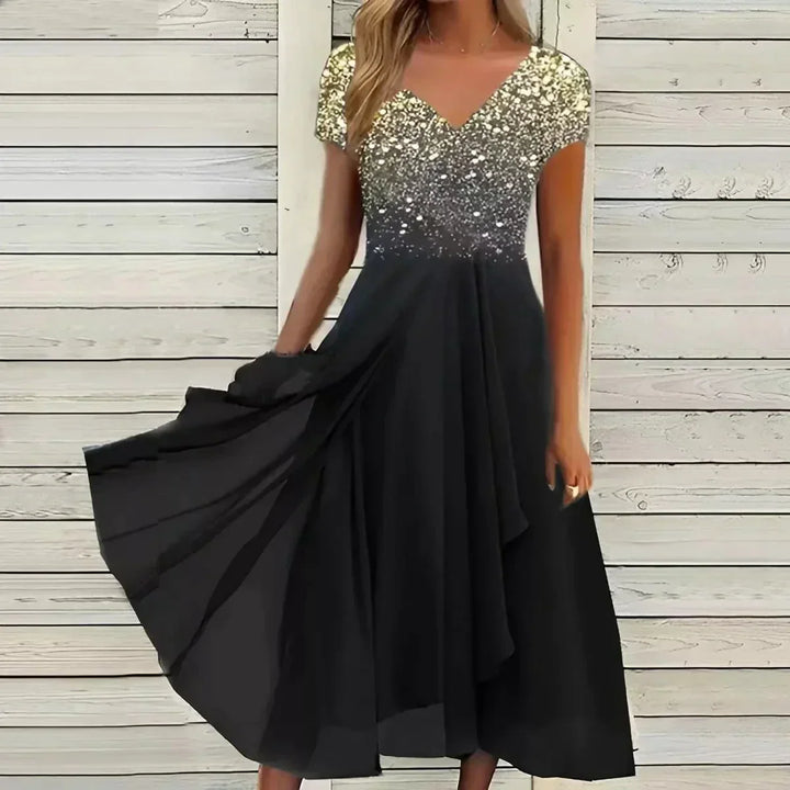 Yvonne | Women's Flowing Floral Form Dress with Short Sleeves