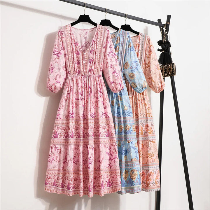 Darcie Flowing Petal Midi Dress With Elegant Tummy Coverage - Elena Harper