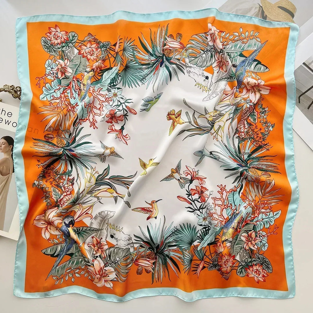 Printed Satin Square Scarf for Women - Hair and Bag Accessory
