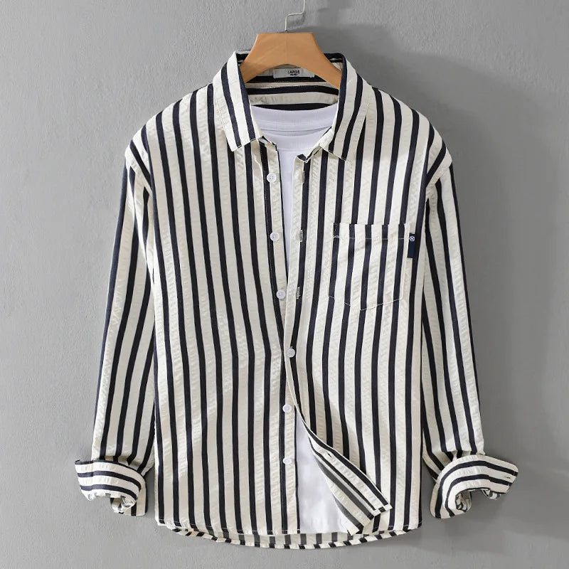Men's Striped Long Sleeve Button-Front Shirt