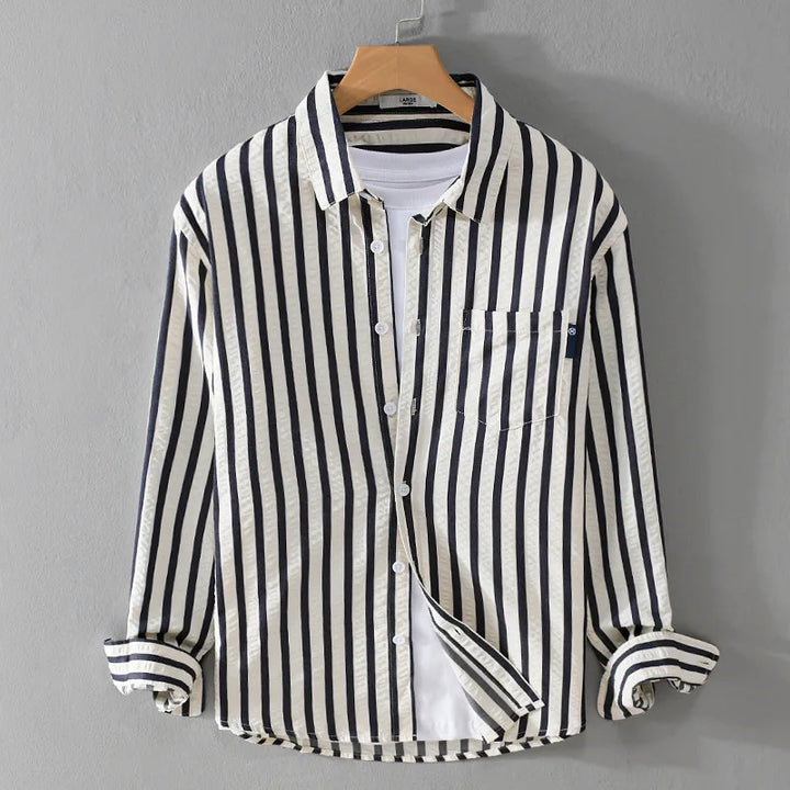 Men's Striped Long Sleeve Button-Front Shirt