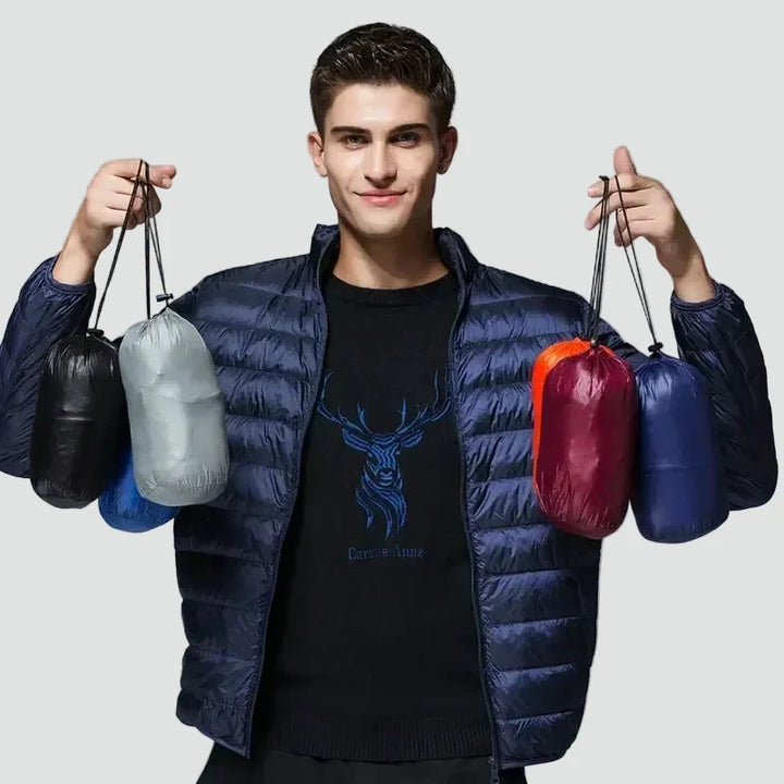 Men's Lightweight Puffer Jacket with Compact Storage Bag