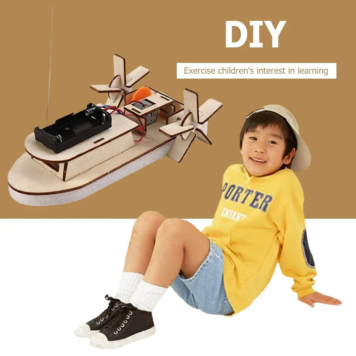 Kid's Educational Wooden Electric Toy Boat Building Kit