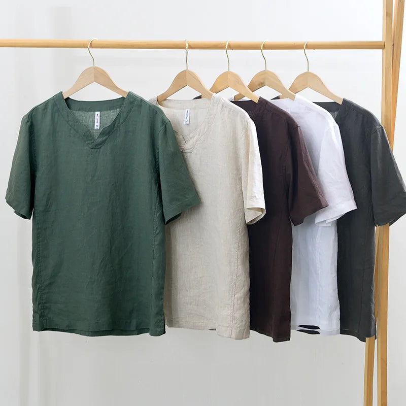 Short Sleeved Linen Shirt with Relaxed Fit for Men - Elena Harper