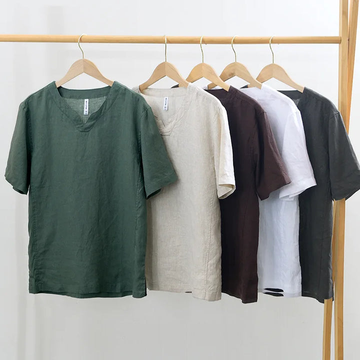 Short Sleeved Linen Shirt with Relaxed Fit for Men - Elena Harper