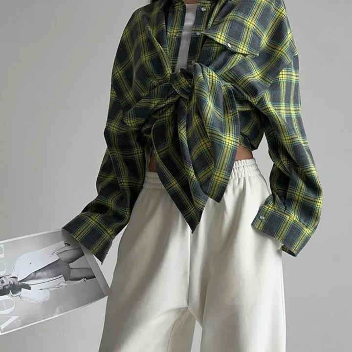 Women's Oversized Winter Checkered Shirt with Brushed Finish, view 10 - Elena Harper