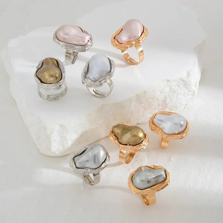 Chunky Baroque Pearl Cocktail Rings - Elena Harper