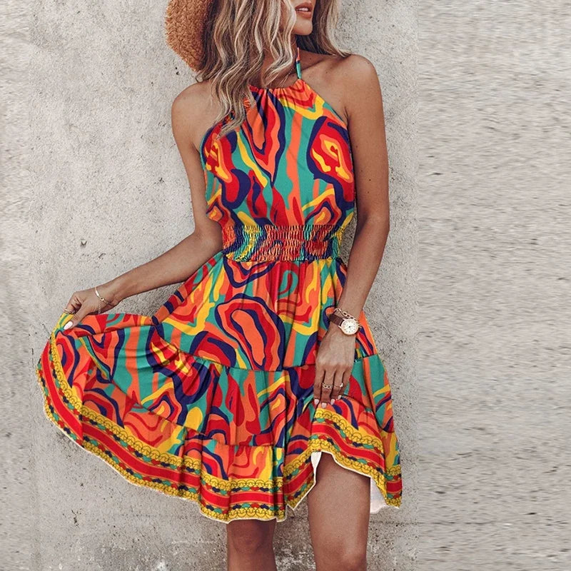 Kora Colorful Bohemian V-neck Midi Dress - Elena Harper