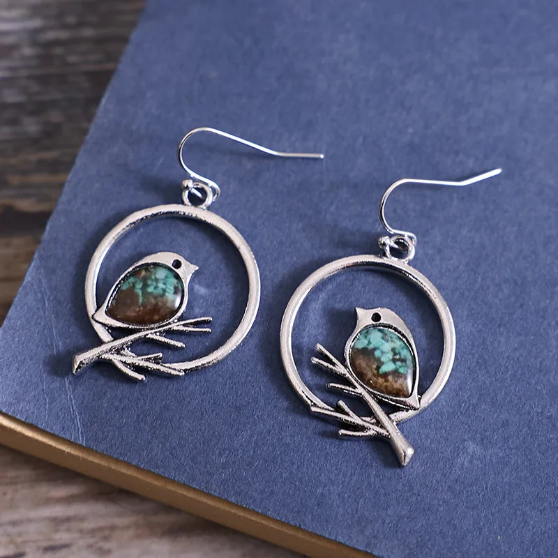 Vintage Bird on Branch Earrings Symbol of Freedom & Serenity, view 2 - Elena Harper