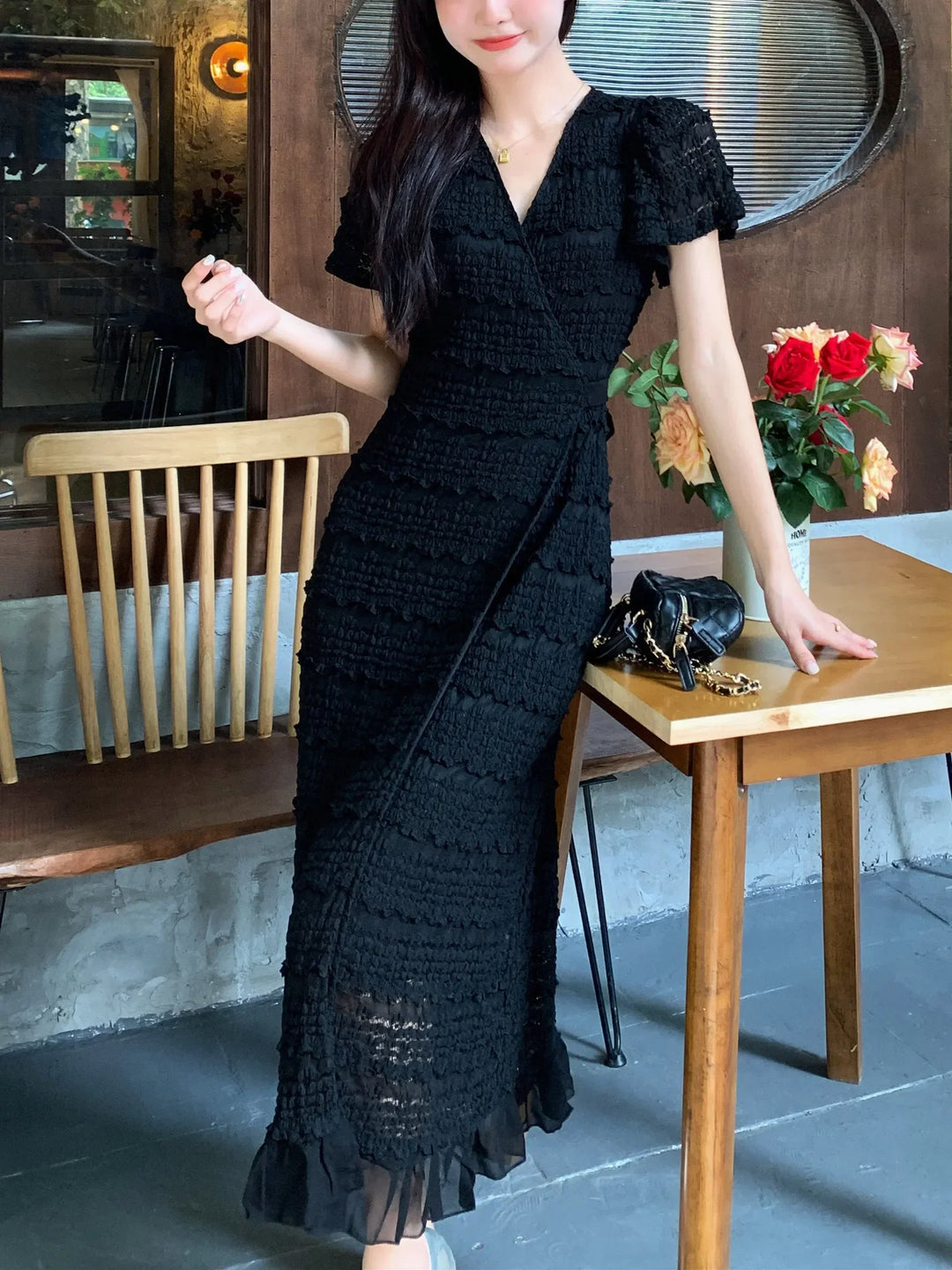 Elide Elegant Wrap Dress, view 2 - Elena Harper