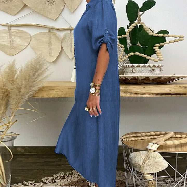 Sadie Comfortable Denim Shirt Dress - Elena Harper