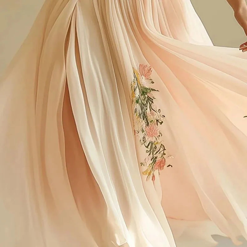Rose Elegant party dresses with V-neck and high waist - Elena Harper