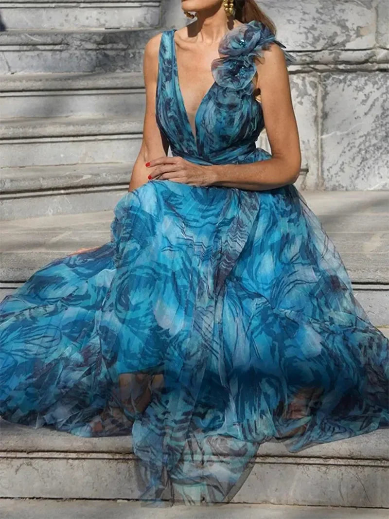 Victoria | LONG PEACOCK BLUE DRESS