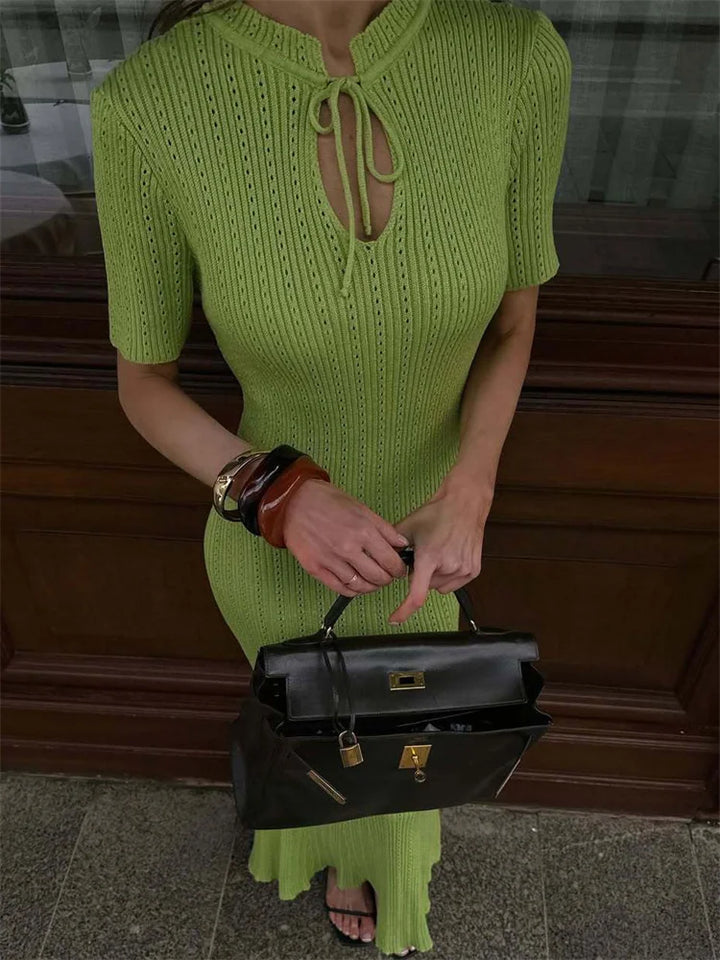 Kalliope Elegant Knit Dress, view 3 - Elena Harper