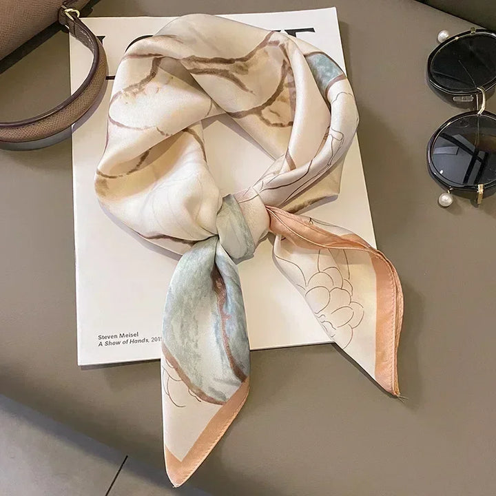 Printed Satin Square Scarf for Women - Hair and Bag Accessory