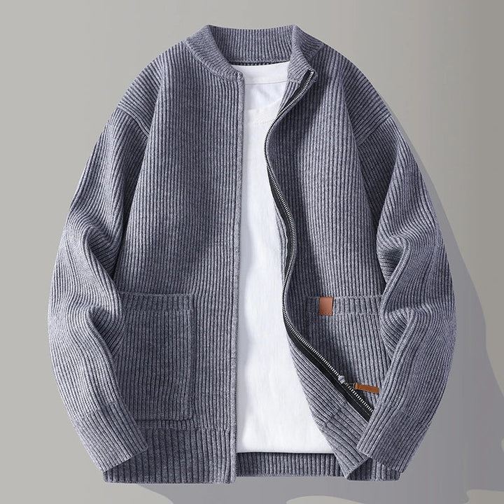 Archer Ribbed Knit Jacket with Zip Front and Roomy Pockets for Men - Elena Harper