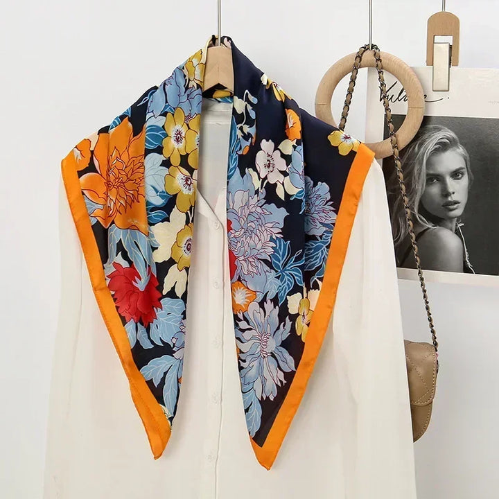Printed Satin Square Scarf for Women - Hair and Bag Accessory