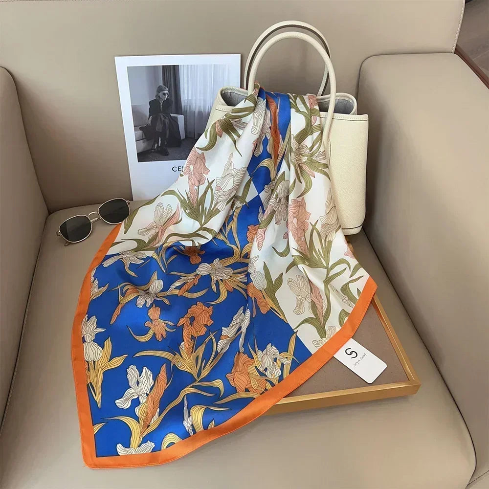 Printed Satin Square Scarf for Women - Hair and Bag Accessory