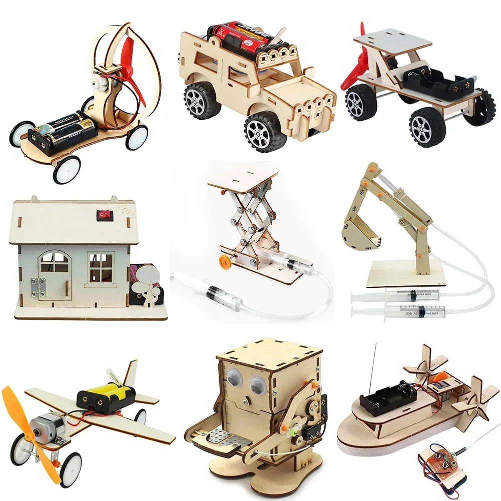 Kid's Educational Wooden Electric Toy Boat Building Kit