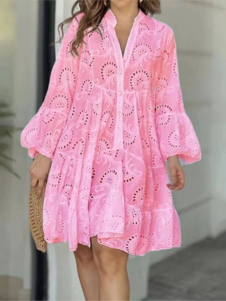 Pink Lace Midi Dress - Timeless Elegance