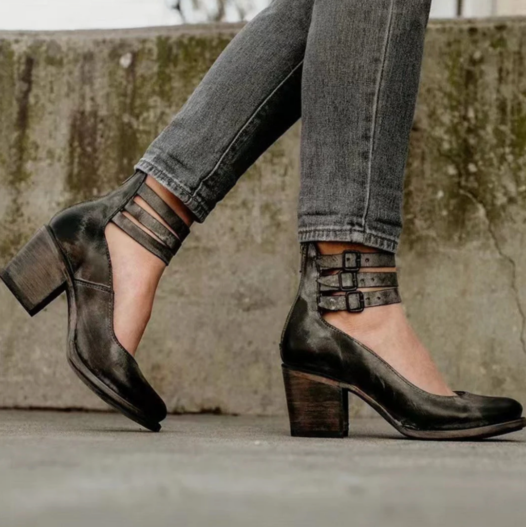 Zoey - Vintage Elegance Leather Heels